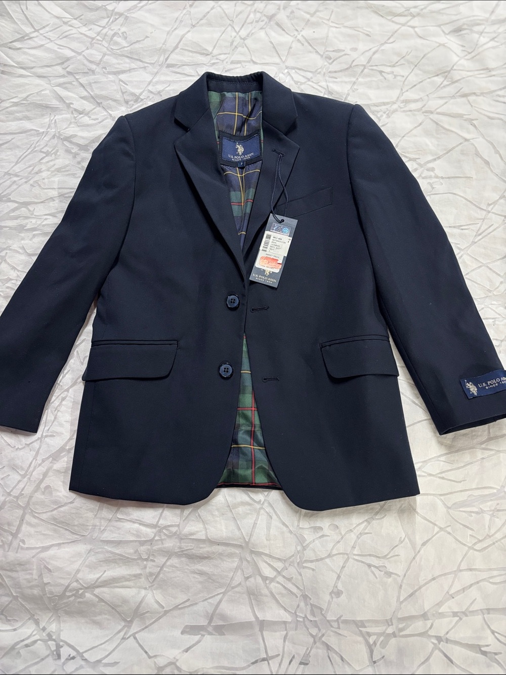 Boys Polo by Ralph Lauren Navy Sport Coat with Tartan Lining nwt